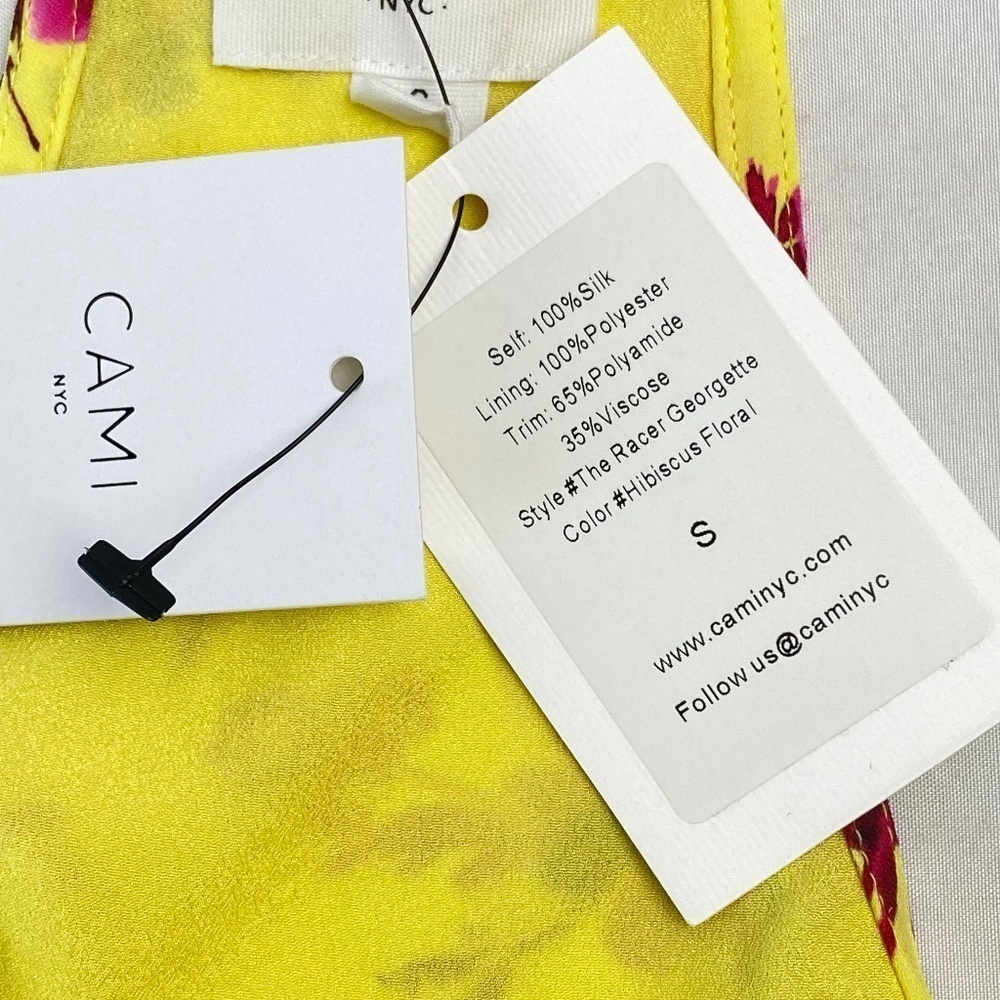 CAMI NYC Racer Camisole Silk Hibiscus Yellow and Purple Size Small- NWT - Picture 9 of 9